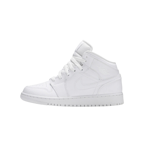 Jordan 1 Mid Triple White Tumbled Leather (GS)