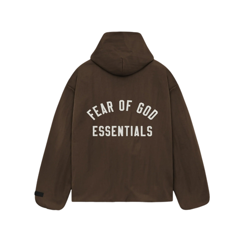 Fear of God Essentials Textured Nylon Hooded Coaches Jacket Brown